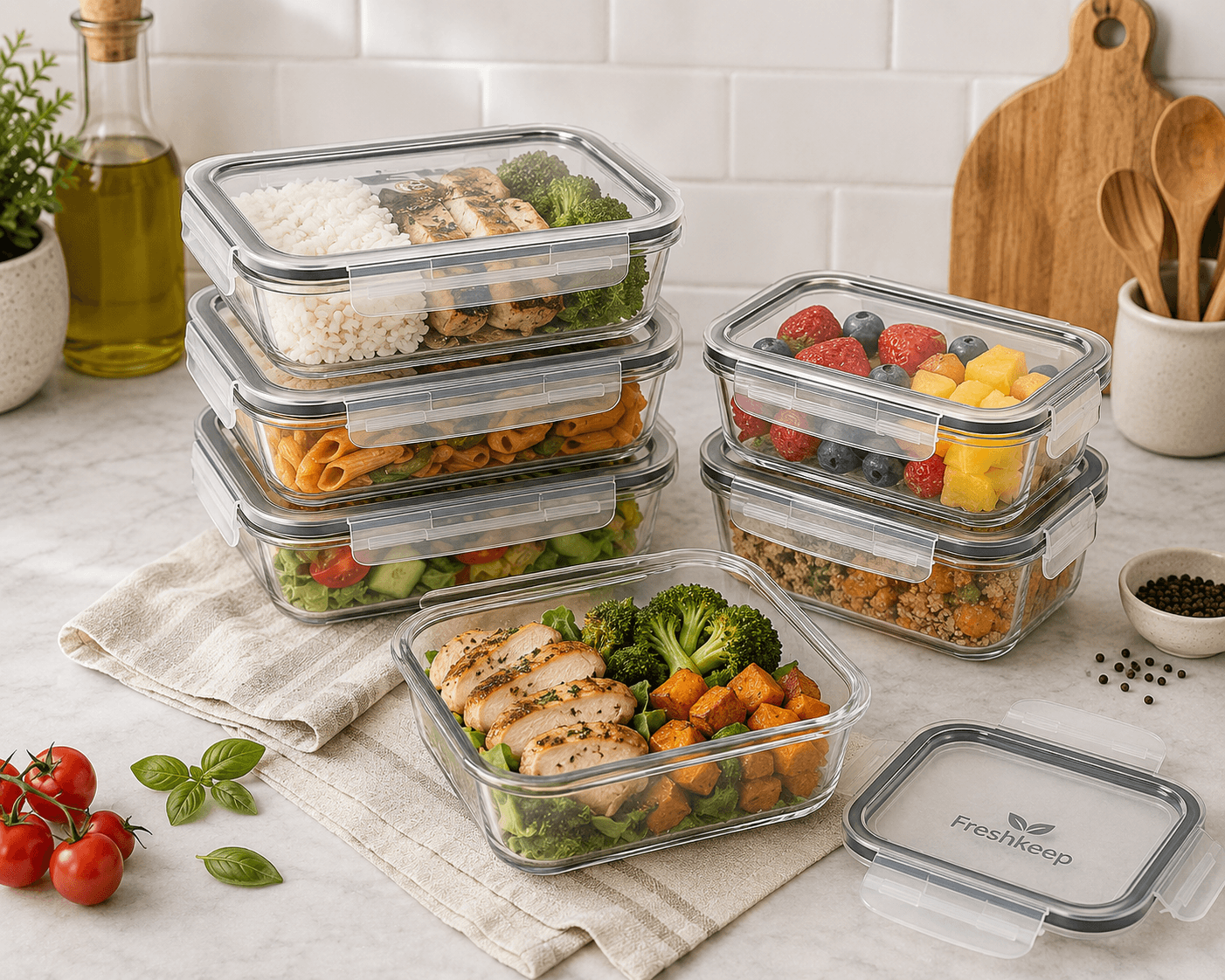 PCS Freshkeep Glass Meal Prep Container Set