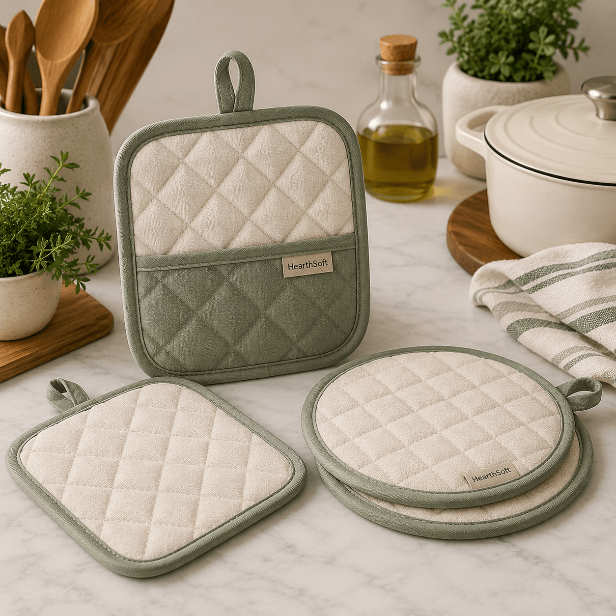 PCS HearthSoft Cotton Pot Holder and Trivet Set